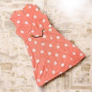 Vintage 1960s Pink Polka Dot Shift Pencil Dress Small Pinup Mod Classic